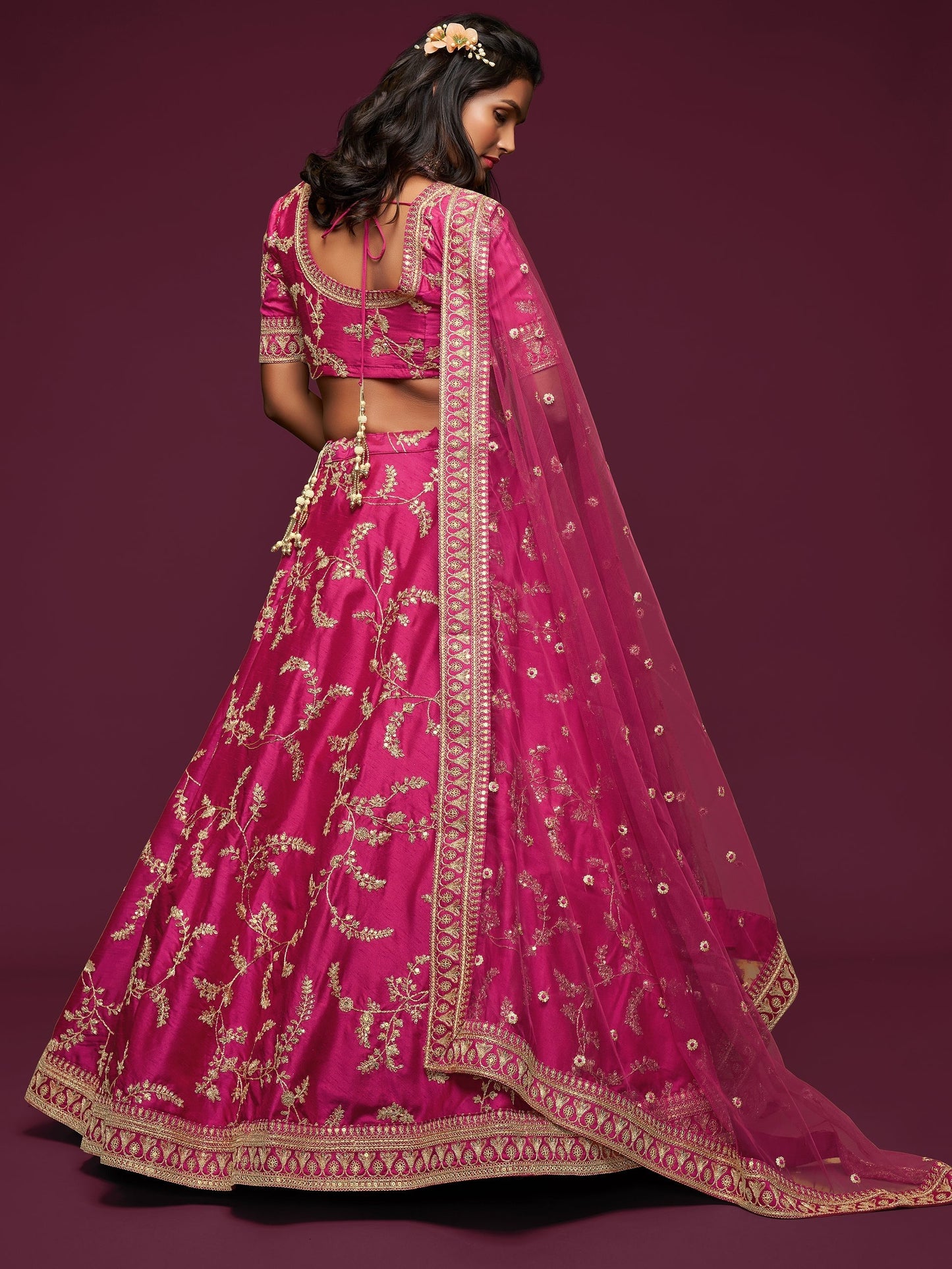 Bollywood Pink Multi-Thread Bridal Lehenga for Festival