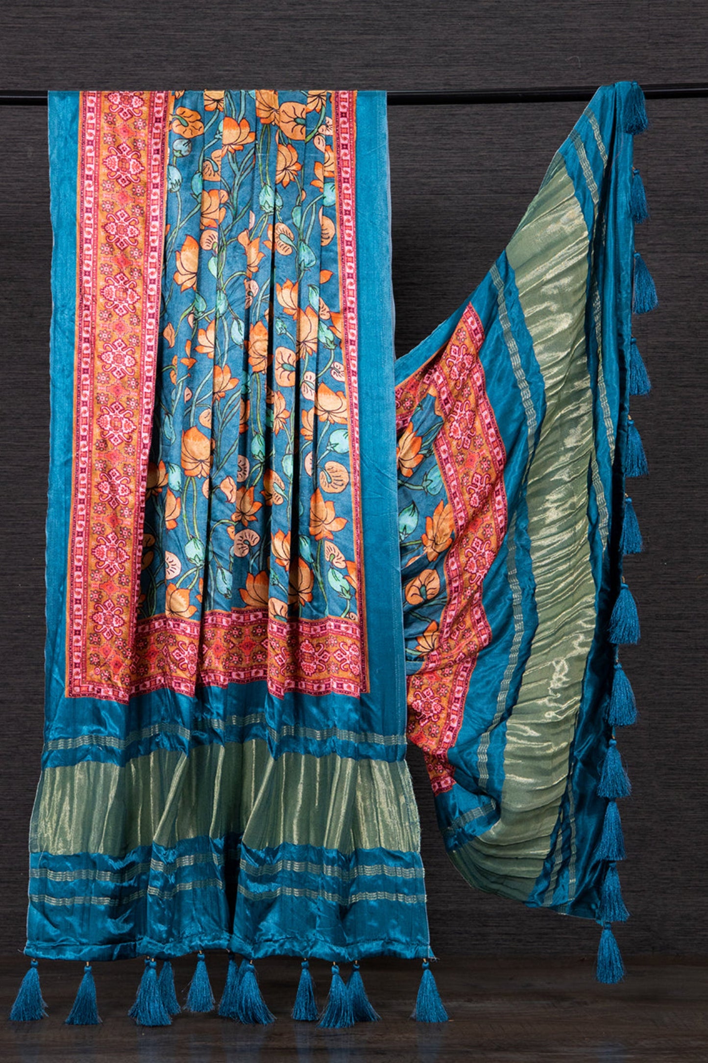 Blue dupatta scarf with digital print detailing