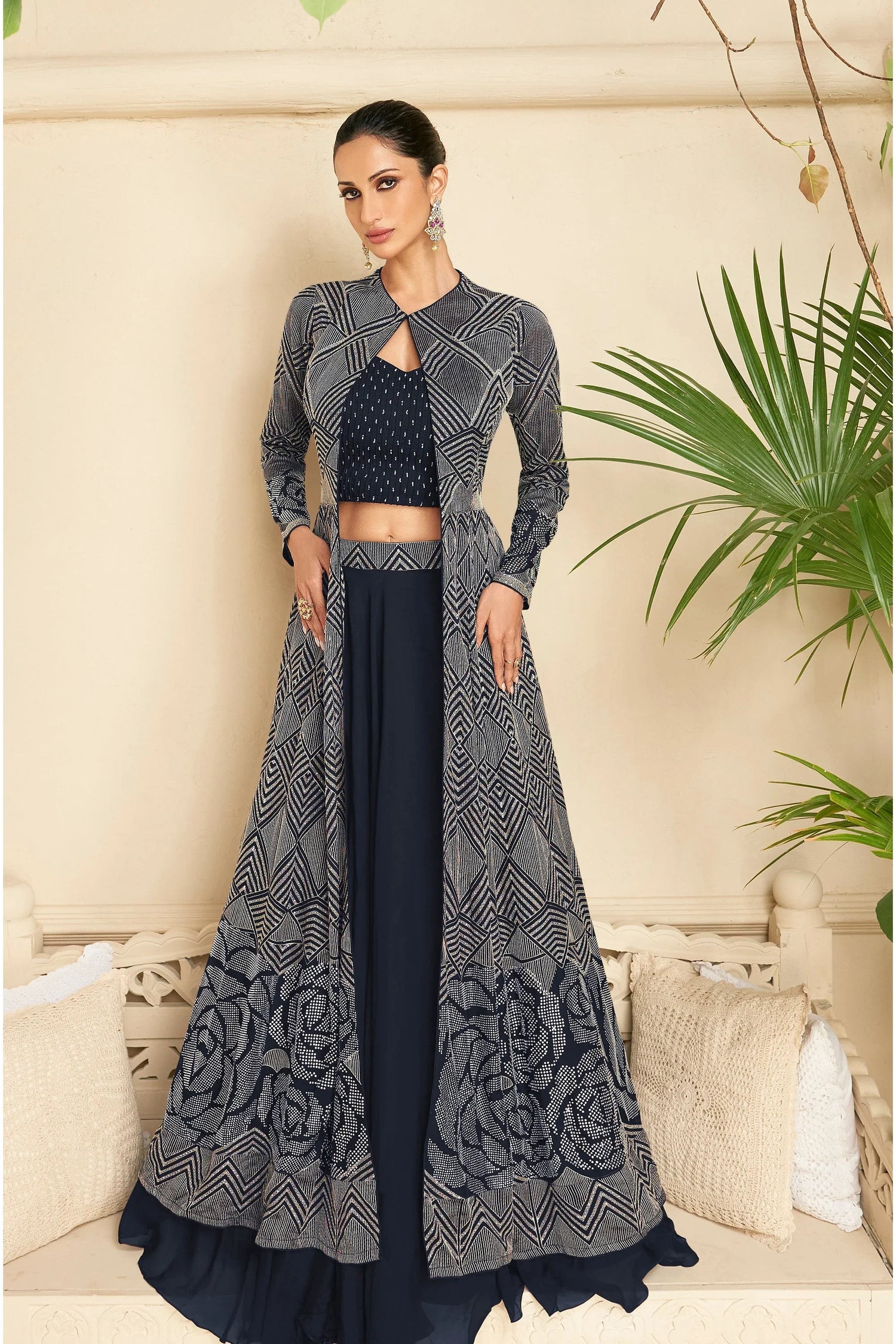 Navy blue embroidered lehenga choli set - Designer Indian wedding dress - New arrival ethnic wear for women