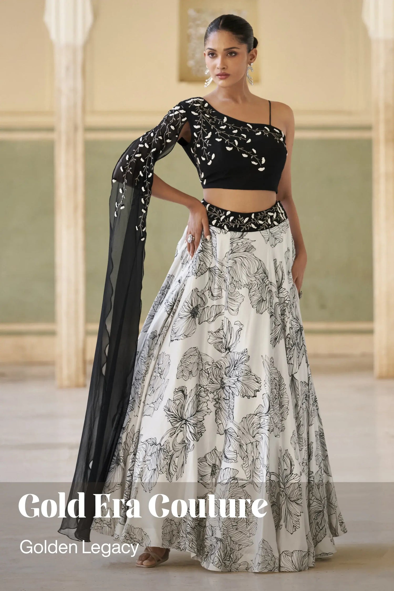 Black and White Western style Lehenga Blouse Outfit