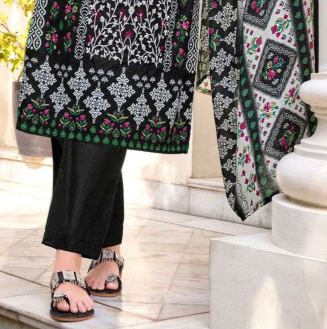 Printed cotton salwar kameez laid flat