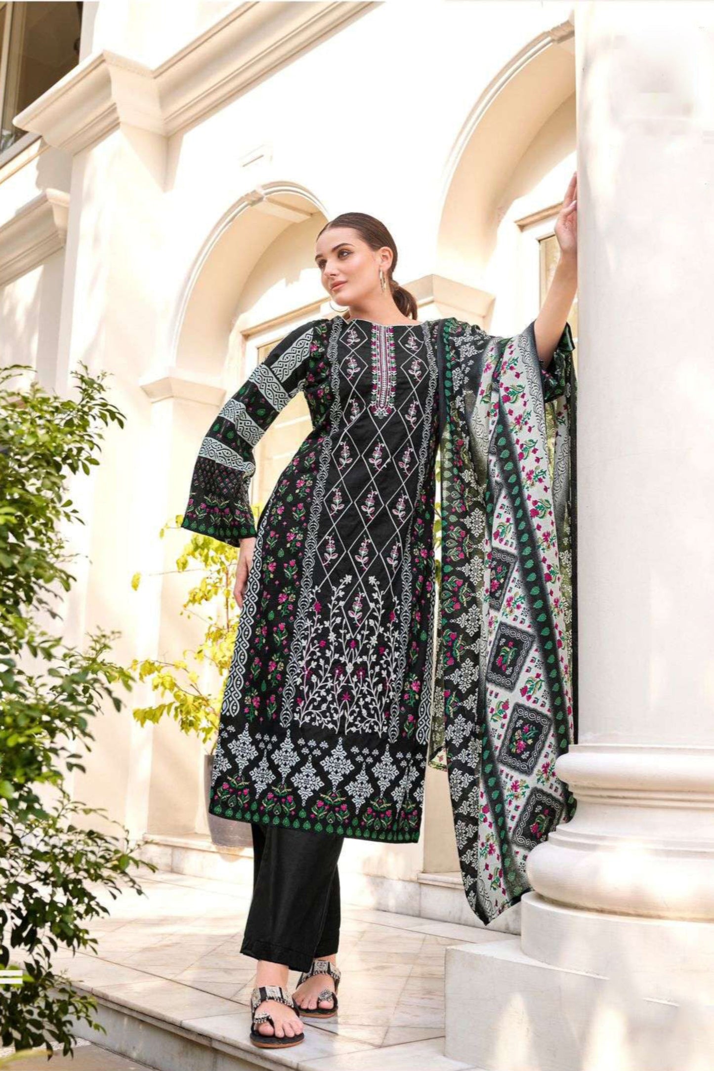 Printed cotton salwar kameez laid flat