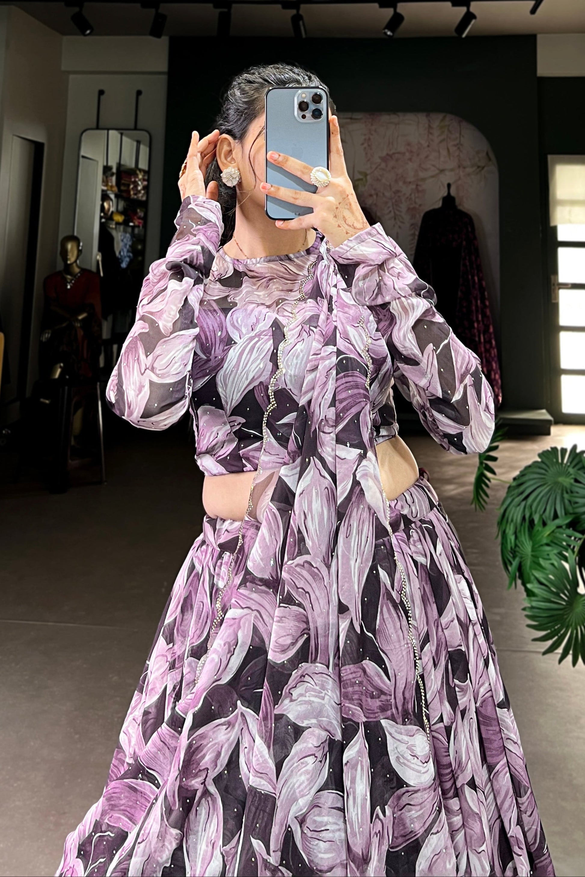 Purple Lehenga channels royalty and richness – perfect for opulent weddings, grand events, and statement looks. 