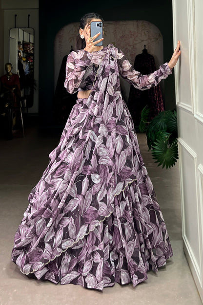 Purple Lehenga channels royalty and richness – perfect for opulent weddings, grand events, and statement looks. 