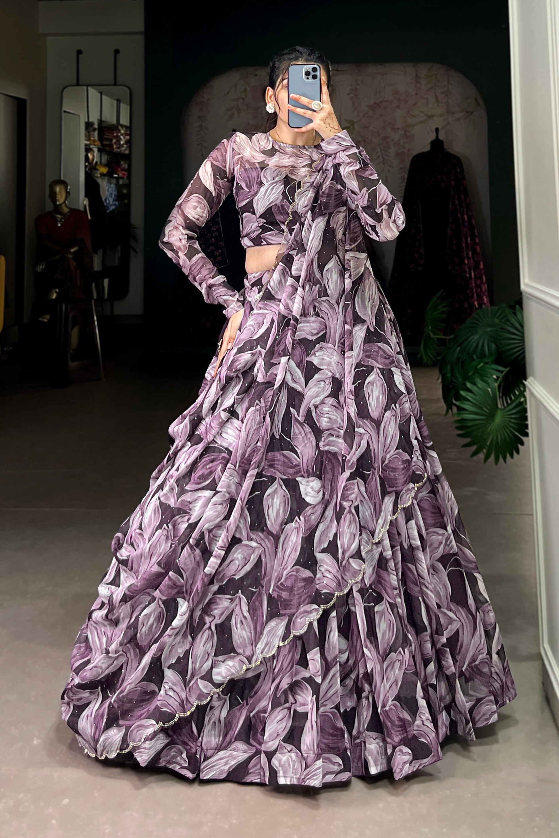 Purple Lehenga channels royalty and richness – perfect for opulent weddings, grand events, and statement looks. 