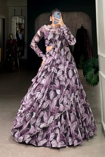 Purple Lehenga channels royalty and richness – perfect for opulent weddings, grand events, and statement looks. 
