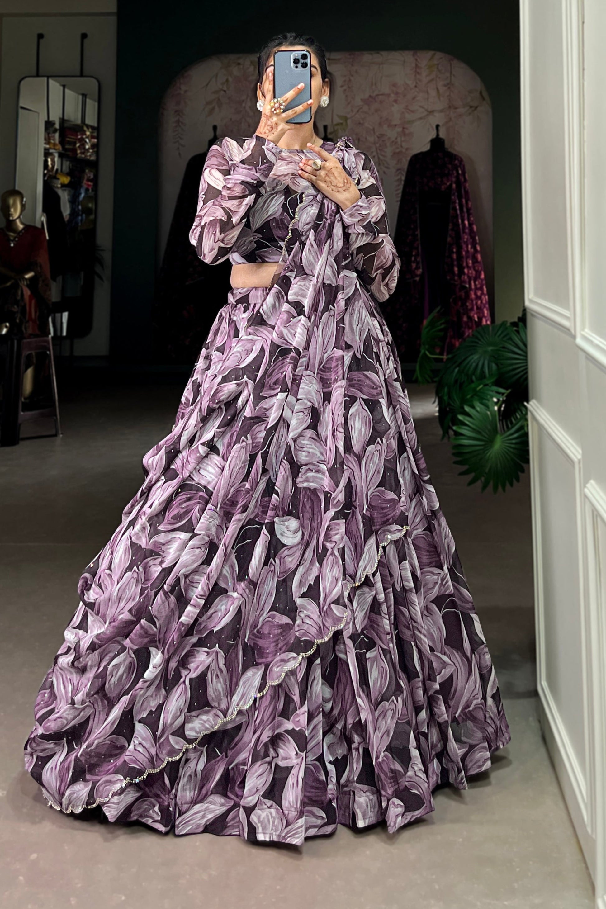 Purple Lehenga channels royalty and richness – perfect for opulent weddings, grand events, and statement looks. 