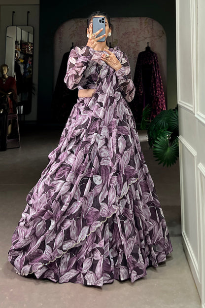 Purple Lehenga channels royalty and richness – perfect for opulent weddings, grand events, and statement looks. 