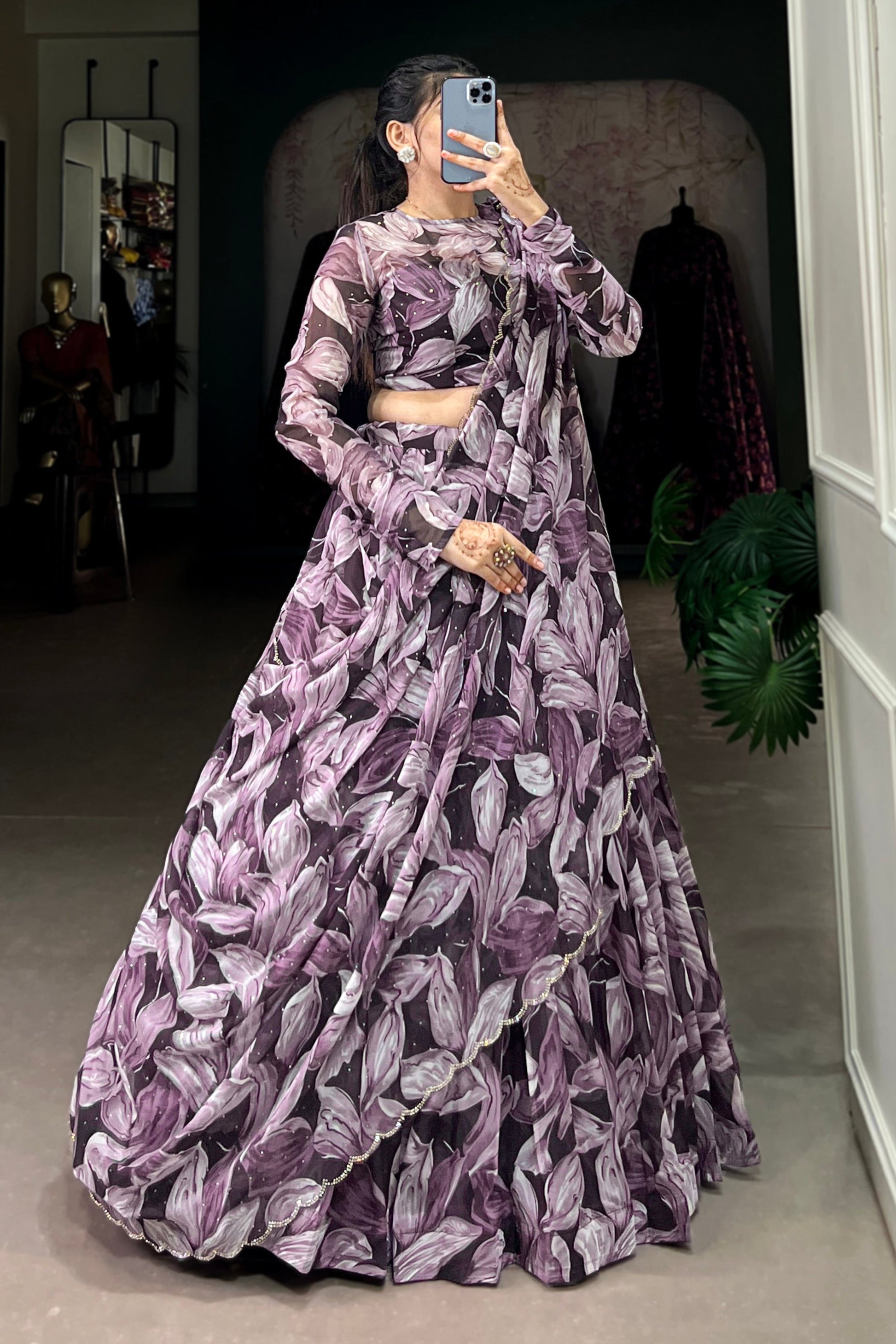 Purple Lehenga channels royalty and richness – perfect for opulent weddings, grand events, and statement looks. 