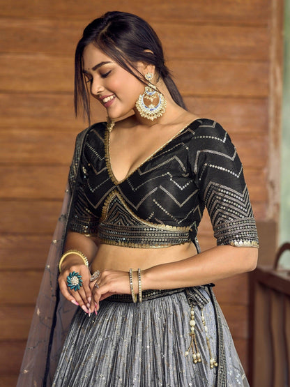 Black Sequin Embroidered Ready Lehenga for Party Wear