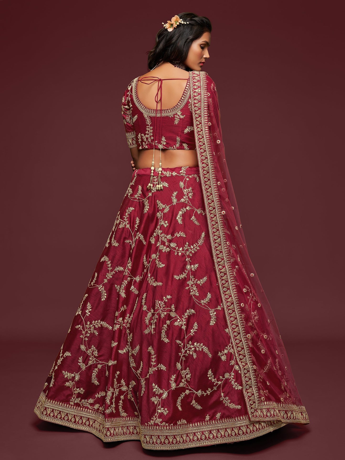 Maroon Sequin Embroidered Luxury Lehenga for Wedding Reception