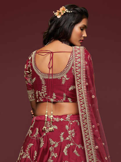 Maroon Sequin Embroidered Luxury Lehenga for Wedding Reception