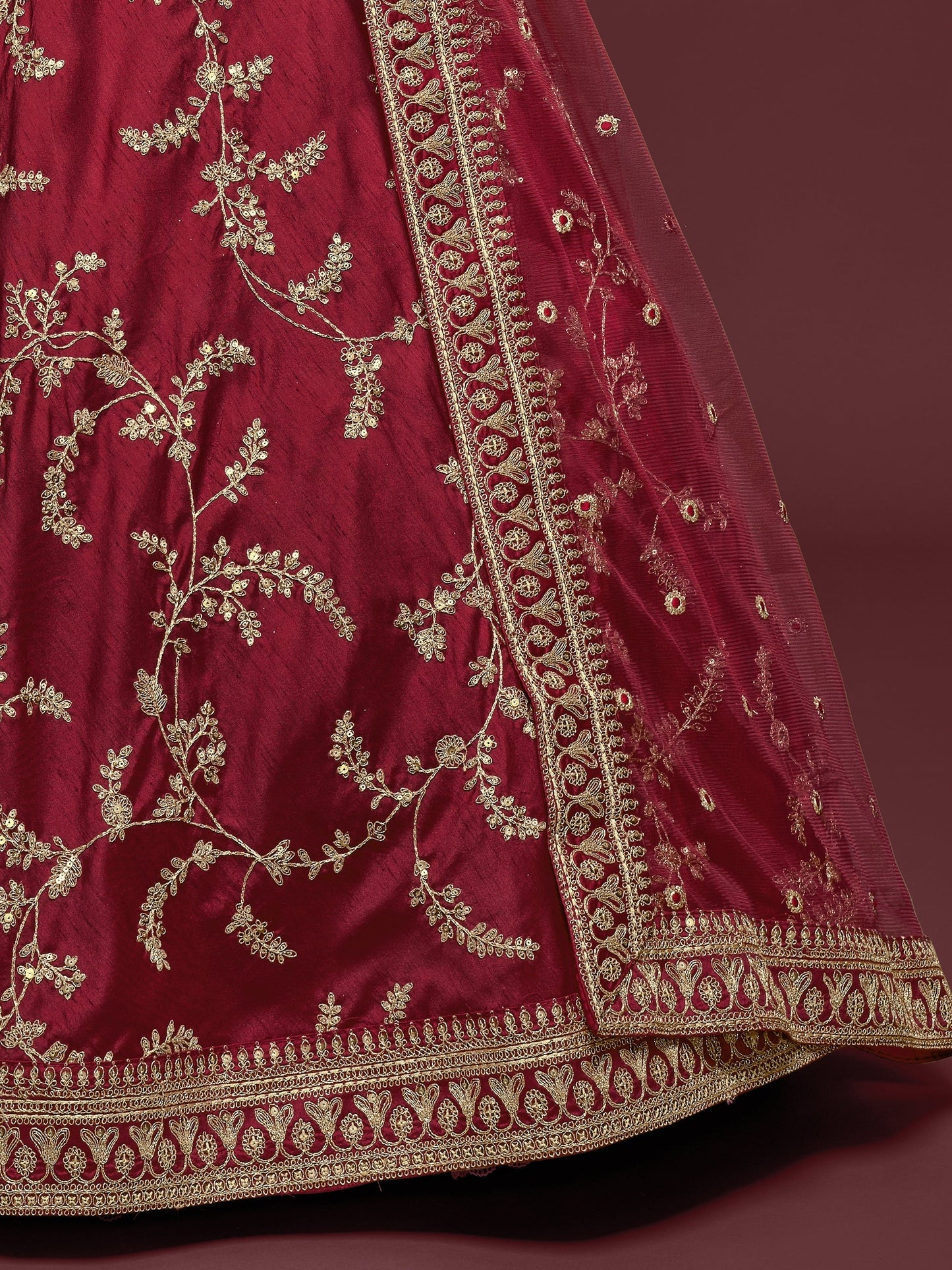 Maroon Sequin Embroidered Luxury Lehenga for Wedding Reception