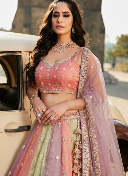 Designer Tissue Multi Color Lehenga Choli with Lavender Dupatta