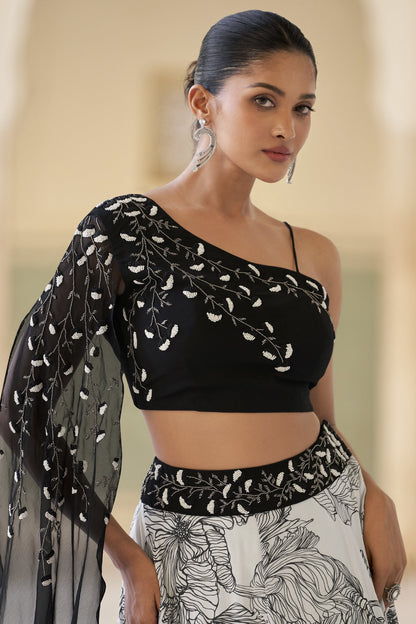 Black Western Style Foil Print Lehenga Choli for Festival Wear