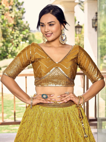 Ochre chinon lehenga with net dupatta Bollywood style luxury