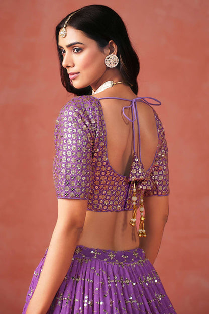 Women's Purple Design Sequins With Georgette Lehenga Choli With Dupatta