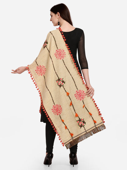 Stunning Cream Dupatta Scarf Style With Embroidery