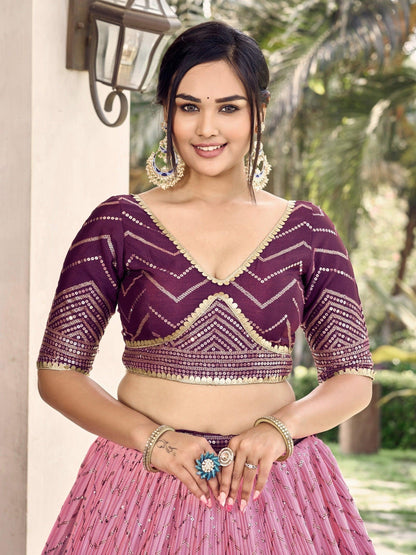 Purple chinon lehenga with multi embroidery Indian style USA