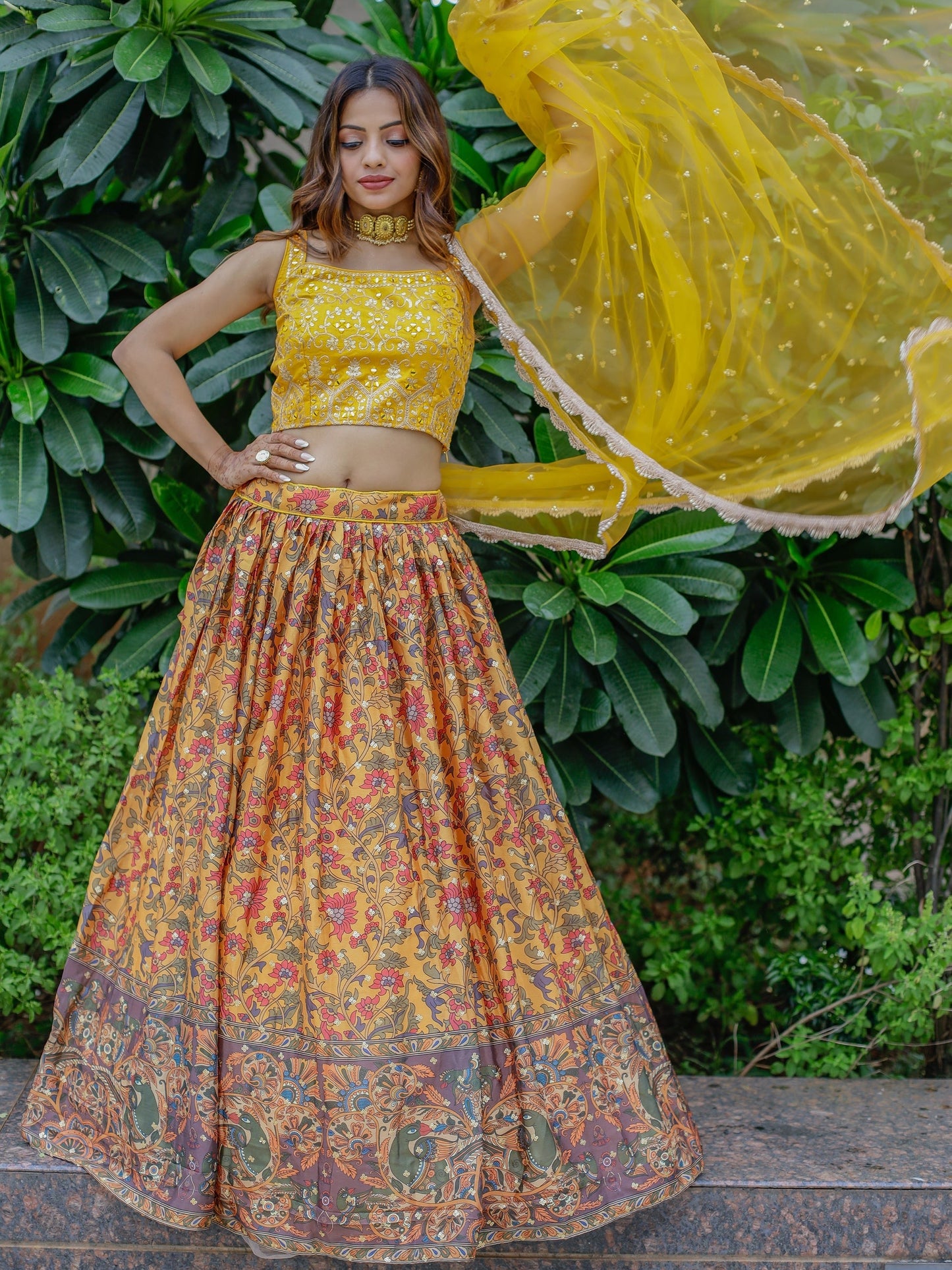 Newest yellow bridal lehenga with chinon dupatta, ready-to-wear.