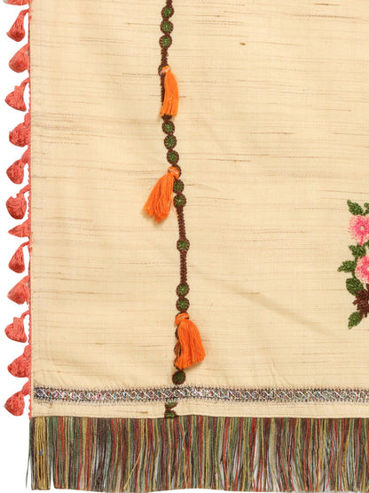Stunning Cream Dupatta Scarf Style With Embroidery