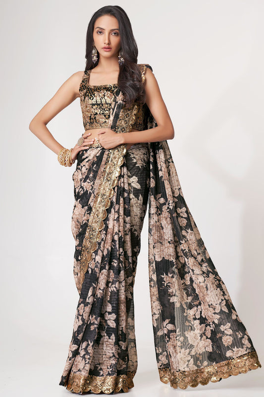 Black Saree defines elegance and confidence – perfect for evening parties and receptions. 