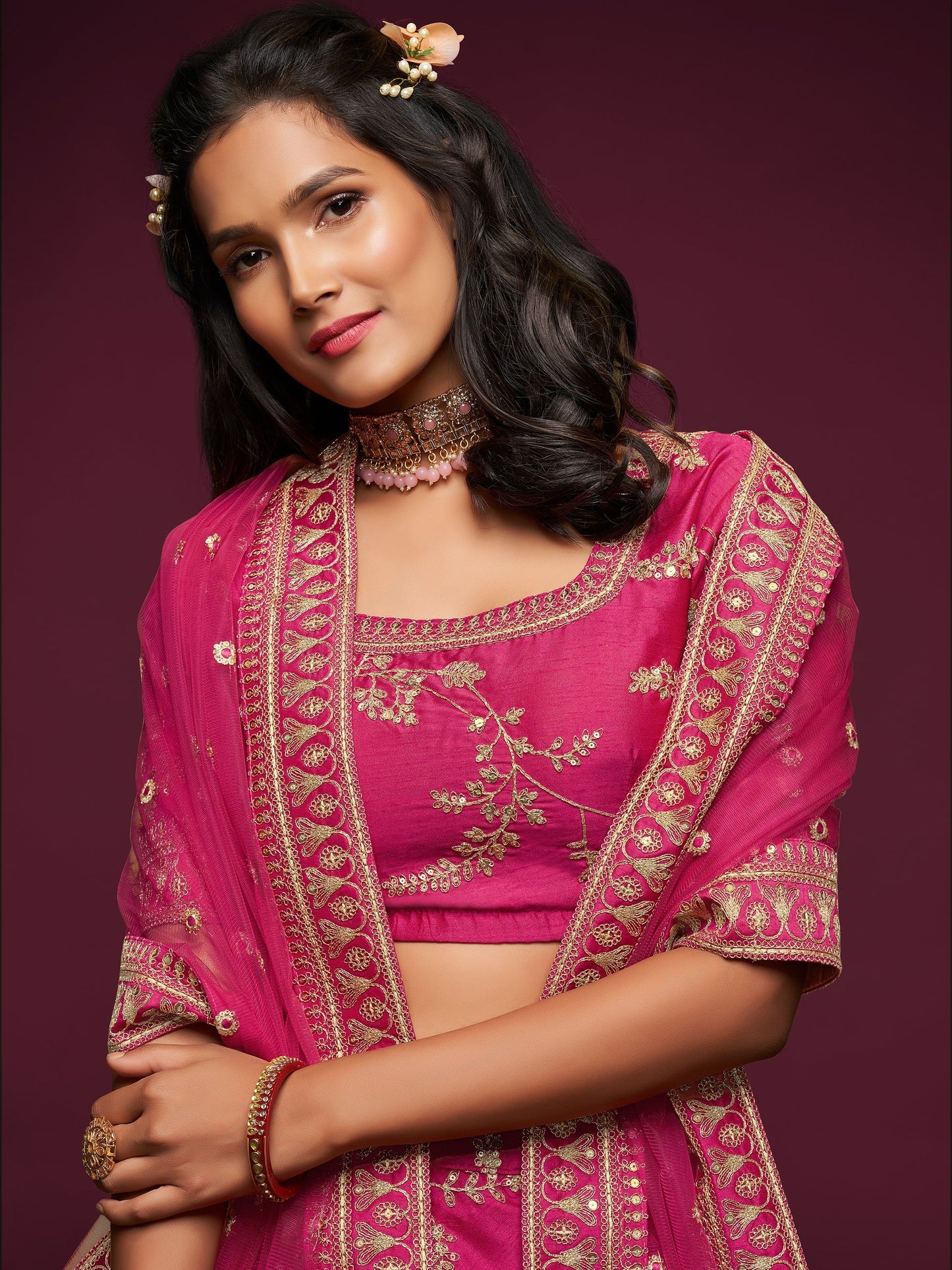 Bollywood Pink Multi-Thread Bridal Lehenga for Festival