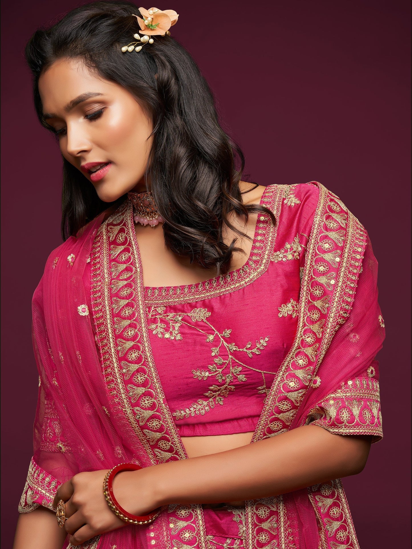 Bollywood Pink Multi-Thread Bridal Lehenga for Festival