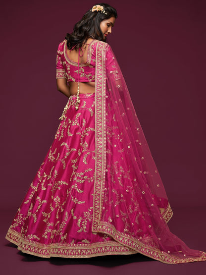 Bollywood Pink Multi-Thread Bridal Lehenga for Festival