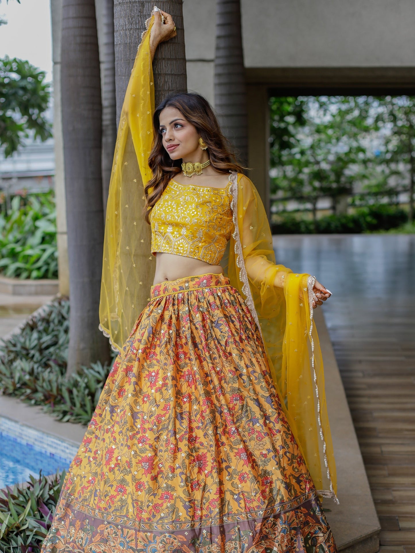 Newest yellow bridal lehenga with chinon dupatta, ready-to-wear.