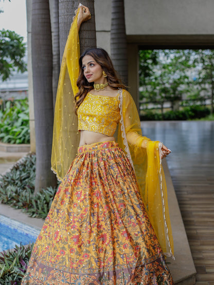 Newest yellow bridal lehenga with chinon dupatta, ready-to-wear.