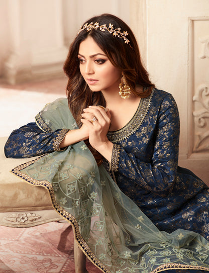 Blue Jacquard Silk Palazzo For Wedding Function