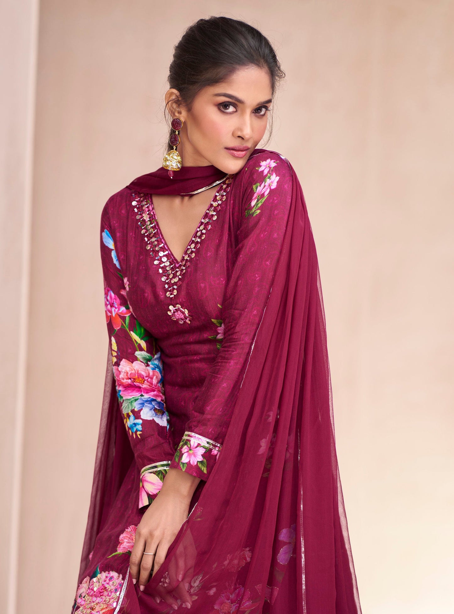 Wine Lehenga speaks of depth and refined glamour – a stunning choice for evening functions, sangeet, or regal festivities. 