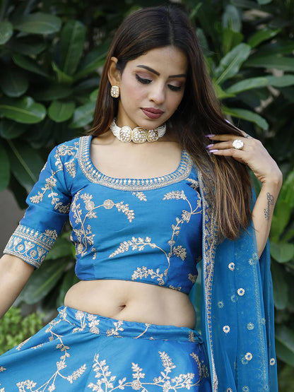 Blue silk lehenga with sequins, embroidery in New Jersey
