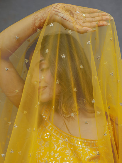 Newest yellow bridal lehenga with chinon dupatta, ready-to-wear.