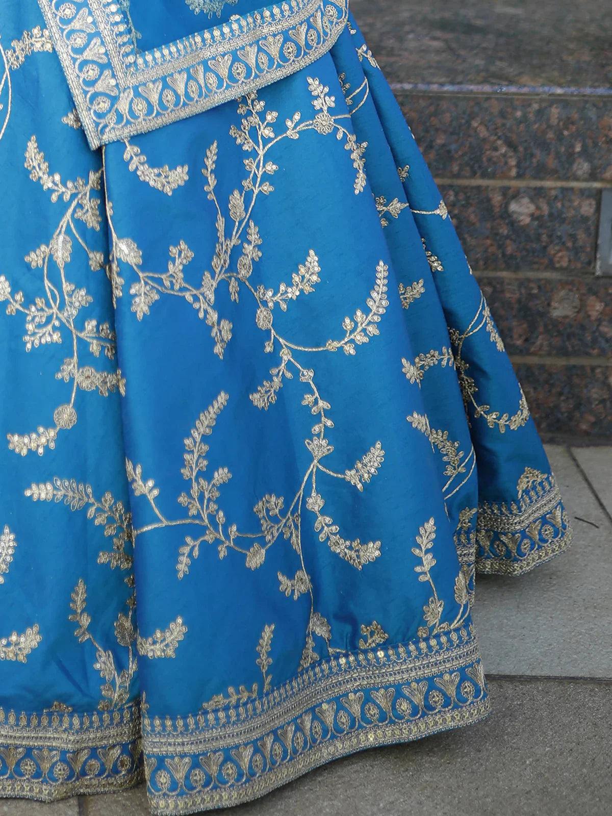 Blue silk lehenga with sequins, embroidery in New Jersey