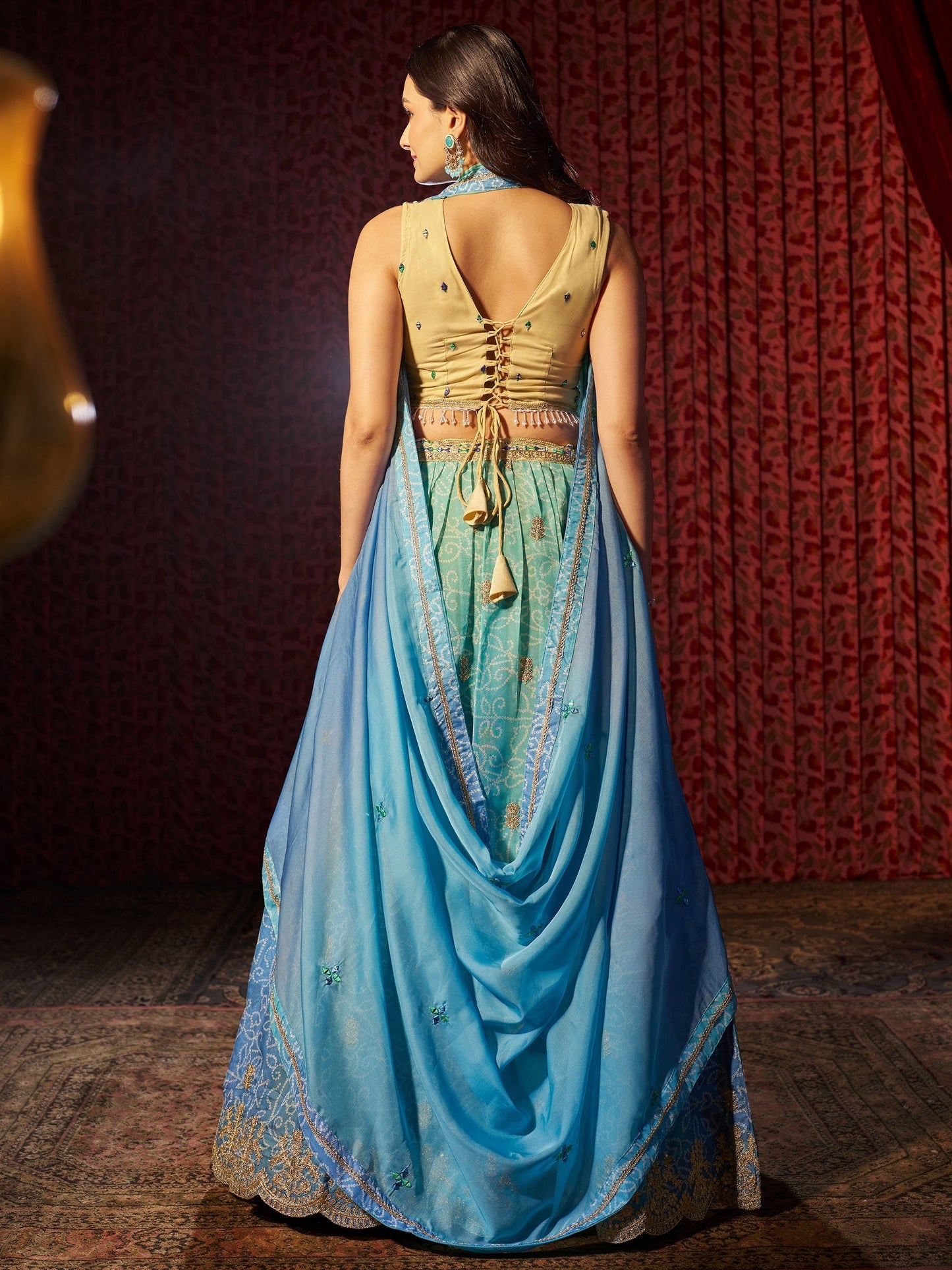 Sky Blue Digital Print Organza Lehenga for Wedding Reception