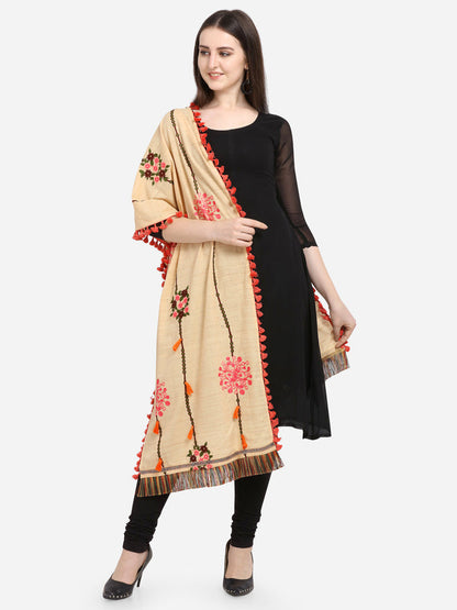 Stunning Cream Dupatta Scarf Style With Embroidery