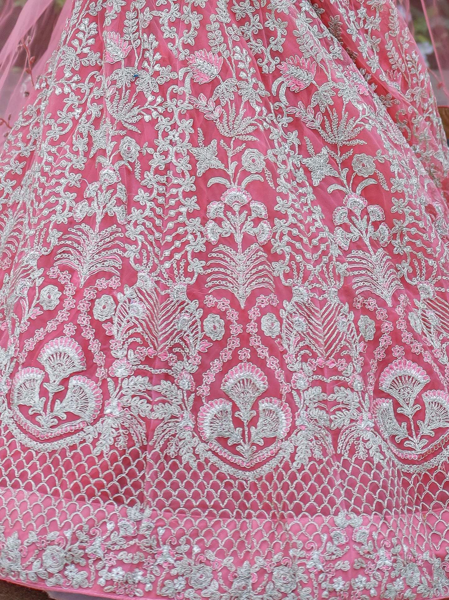 Rosy brown multi embroidery lehenga with dupatta for Diwali.
