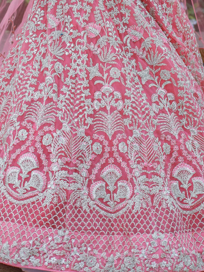Rosy brown multi embroidery lehenga with dupatta for Diwali.