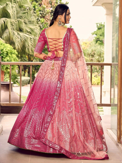 Dark Pink Thread Embroidered Bridal Lehenga for Wedding