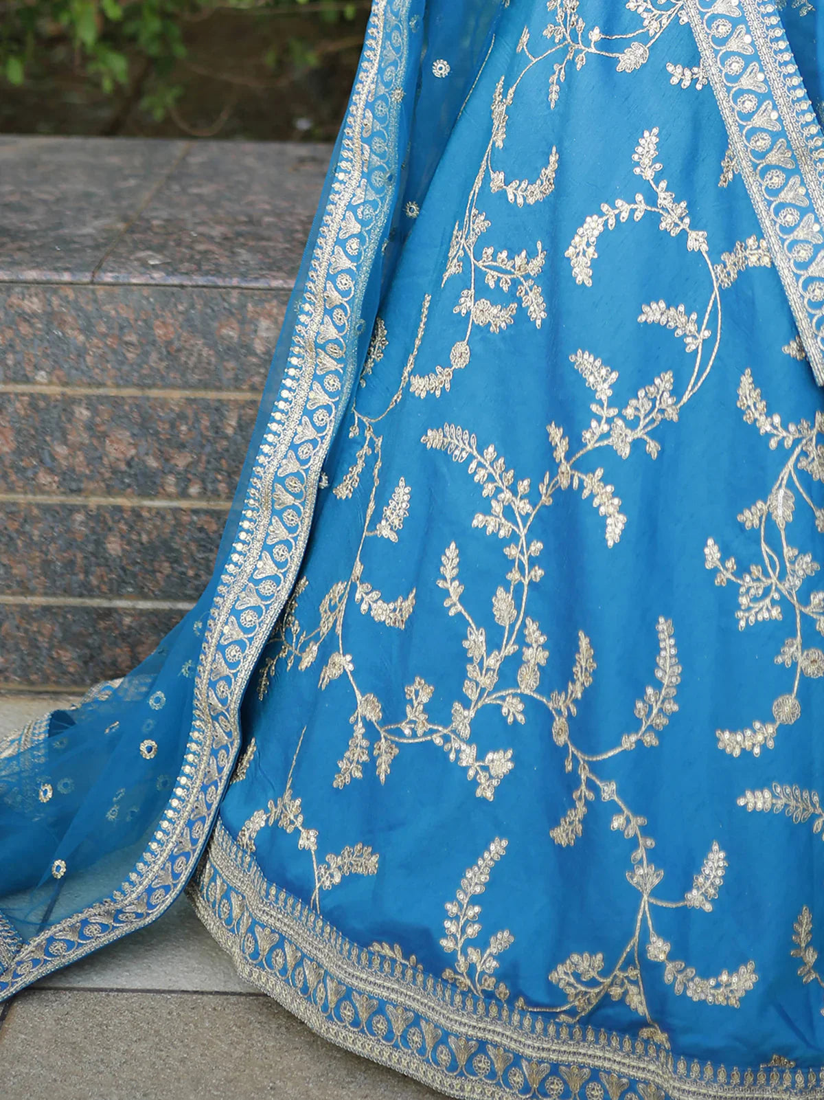 Blue silk lehenga with sequins, embroidery in New Jersey