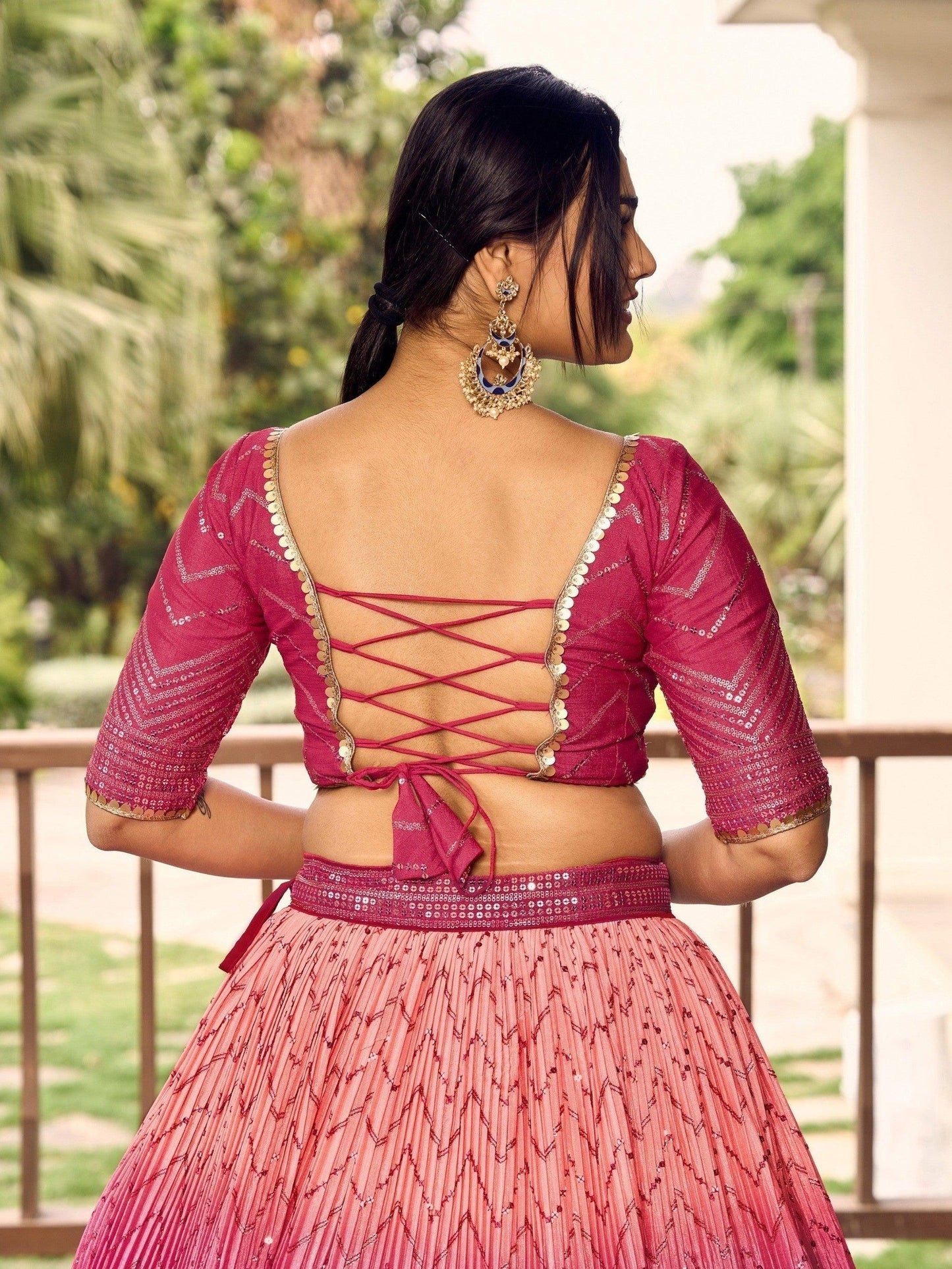 Dark Pink Thread Embroidered Bridal Lehenga for Wedding
