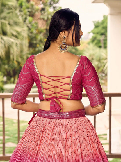Dark Pink Thread Embroidered Bridal Lehenga for Wedding