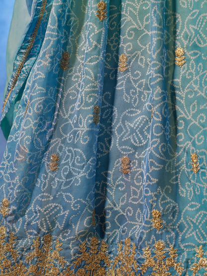 Sky Blue Digital Print Organza Lehenga for Wedding Reception
