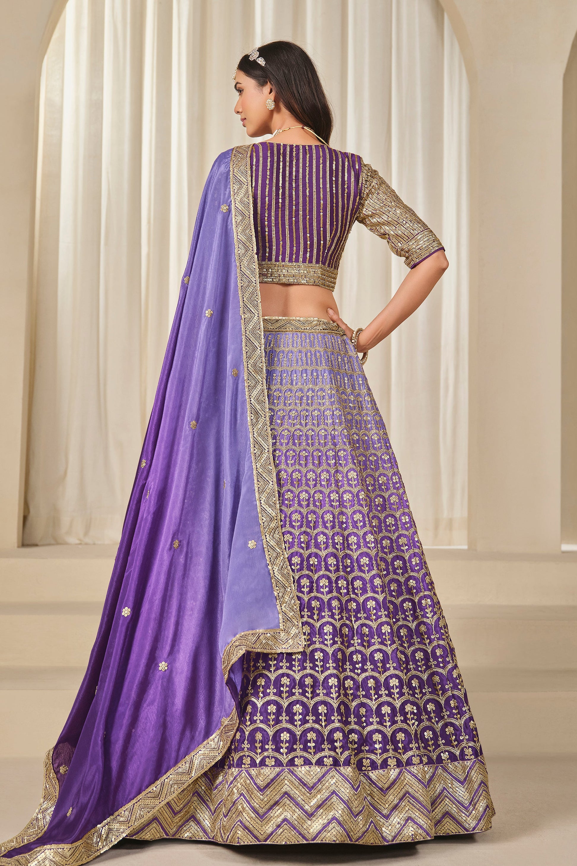 Indian Pakistani Thread & Embroidery Work Chinon Silk Wedding Lehenga Choli
