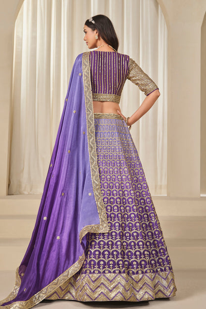 Indian Pakistani Thread & Embroidery Work Chinon Silk Wedding Lehenga Choli
