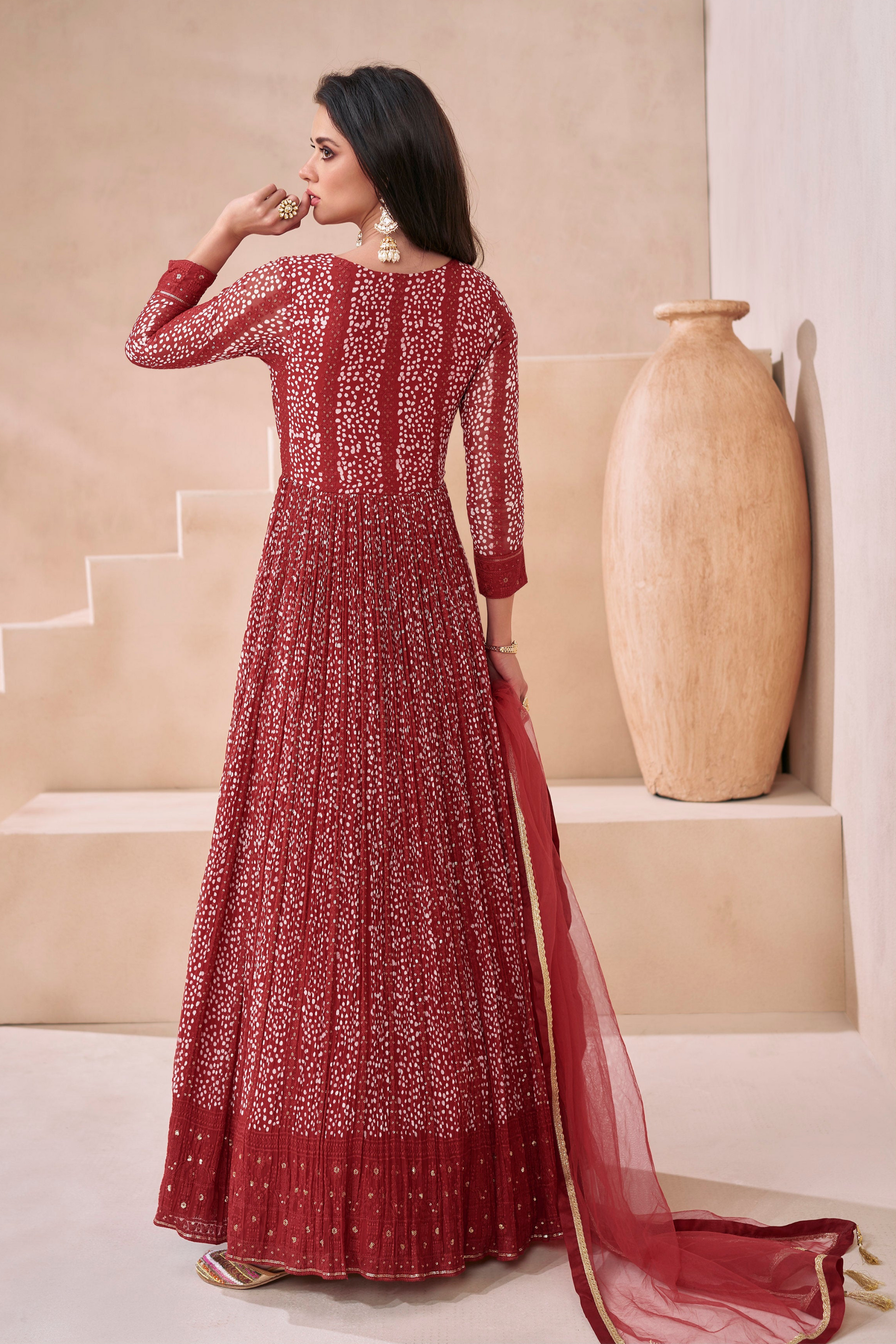 Pakistani Indian Eid Special Long Real Georgette Anarkali Gown With Dupatta 