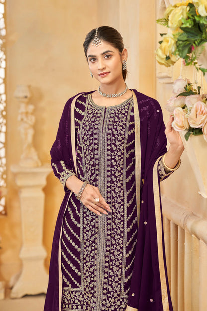 Kurti with sharara detailed embroidery close up 