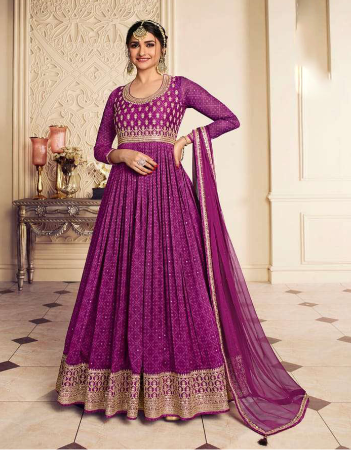 New Indian Designer Purple Anarkali Gown with Heavy Dupatta Suit